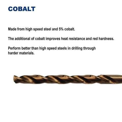 One Eighth Inch Cobalt Steel M35 Jobber Length Twist Drill Bits For Hard Metal And Stainless Steel Pack Of Twelve With 135 Degree Split Point And Straight Shank Two And Three Quarter Inch Overall Length