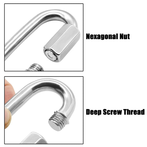 Two Pack M8 5 16 Inch Heavy Duty Stainless Steel Quick Link Carabiners D Shape Chain Links 1500 LB Capacity with hexagonal nut