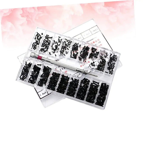 Miniature Machine Screw Set With 18 Sizes Flat Head Countersunk Carbon Steel Screws In Clear Storage Box for repair projects