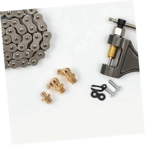 Dope Copper Grease Fitting Kit, 9 Piece Universal Nipple Adapters For Cars And Trailers with various tools on display