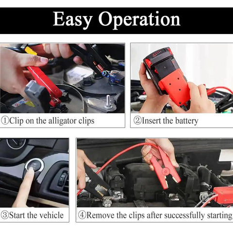 Steps to use Heavy Duty Jumper Cables With Alligator Clips For Milwaukee M18 18V Batteries Silicone 8AWG Wire 2 Ft Booster Cables