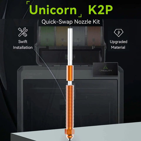 0.4mm Unicorn Nozzle Kit for K2 Pro and Hi Combo 3D printers displayed with quick-swap installation feature and upgraded materials.