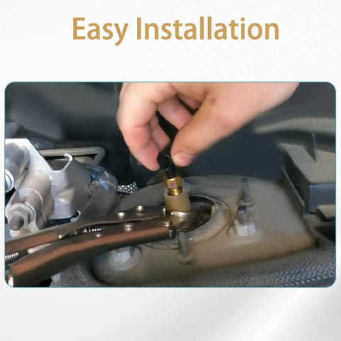 FUSCH suspension elbow air strut repair kit being installed in a vehicle’s suspension (brass elbow fitting)
