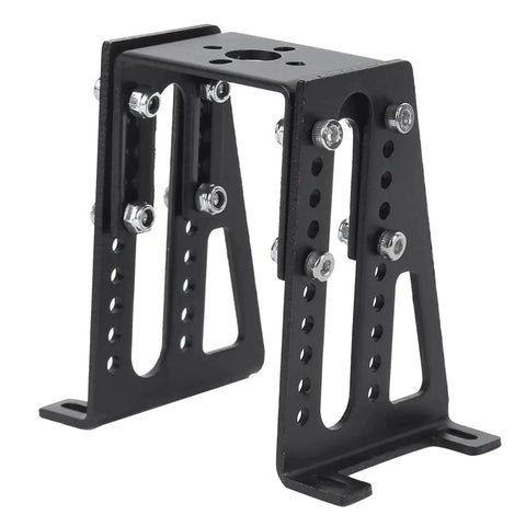 Black lightweight aluminum RC motor mounting bracket for small model aircraft. Durable alloy construction visible.