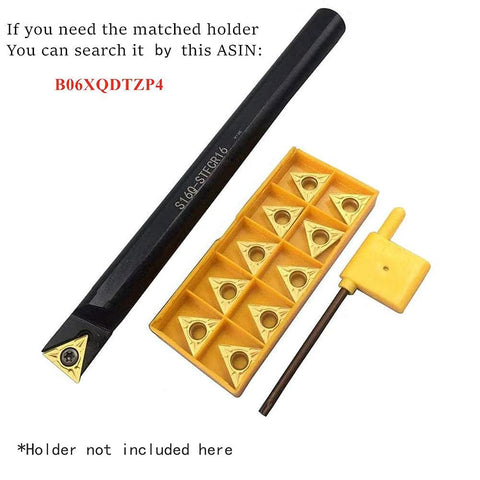 Carbide External Turning Inserts TCMT32.51 10 Pcs For STFCR Tool Holders Finishing And Semi Finishing Steel And Stainless Steel Includes TCMT16T304 CVD Coated Inserts For 45 Steel Spring Steel H13 And 42Cr with hex key.