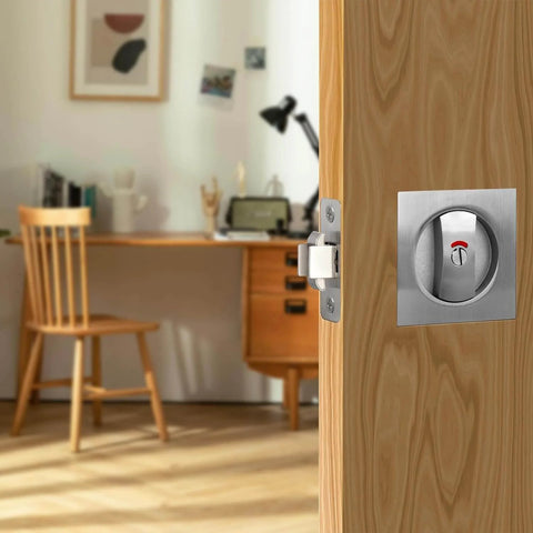 Keyless Privacy Pocket Door Lock With Visual Indicator For Bedroom And Bathroom Sliding Doors Square Handle Rust Proof