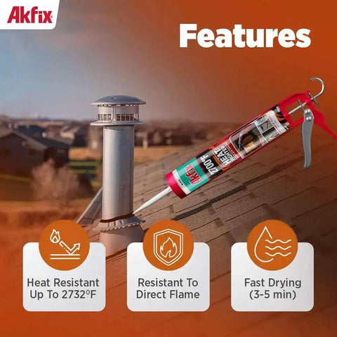 Heat Fighter Black Fireplace Sealant Withstands Up To 2700F Direct Flame Sealing cartridge on rooftop near chimney