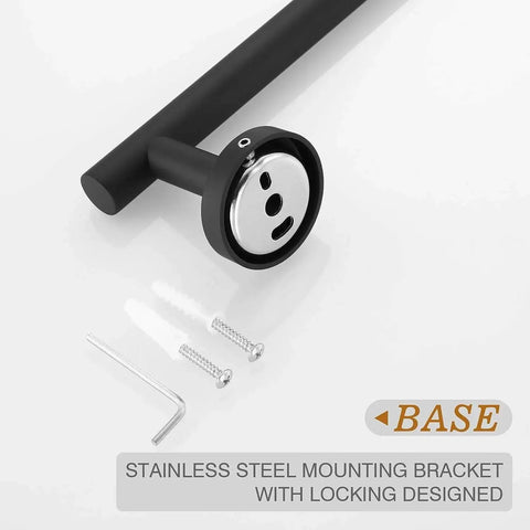 Matte Black Towel Bar 24 Inch Wall Mounted Stainless Steel Towel Rack Split In Two Parts base view with mounting hardware