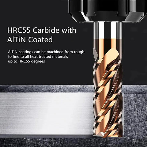 Beefy Carbide Square End Mill For Alloy Steels With 4 Flutes And 4mm Micro Grain Cutter HRC55 AlTiN Coated shown in use