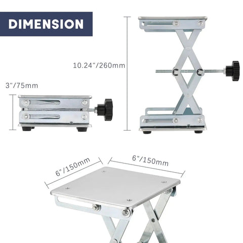 Dimensions of Stainless Steel Lift Table Lab Stand With Hand Wheel 6x6 Platform 75mm-260mm