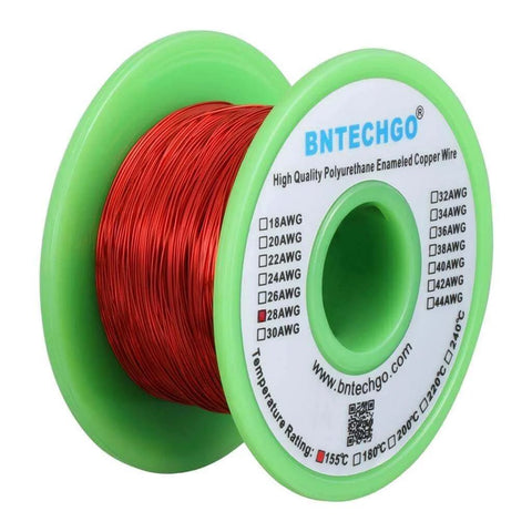 28 AWG red enameled copper magnet wire on green spool by BNTECHGO