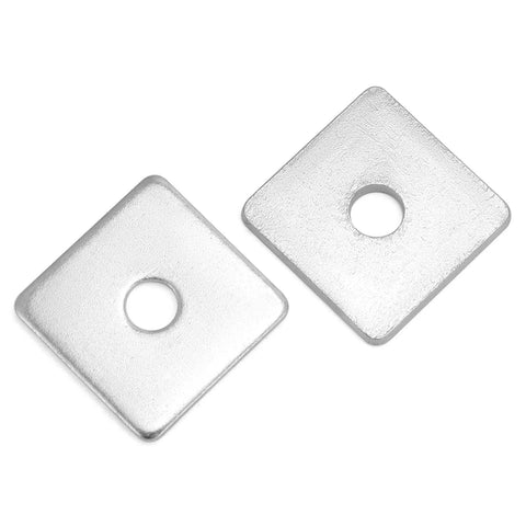 Square galvanized washers, 2 pcs, 1/2 in ID hole, 2x2 in outer, 3/16 in thick.