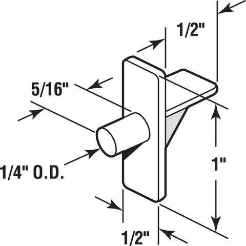 Illustration showing dimensions of one quarter inch clear plastic shelf support peg with 1/4 inch O.D.