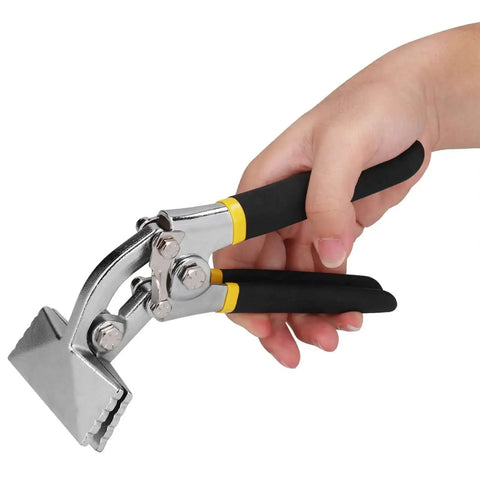 Pro Grade Heavy Duty Sheet Metal Bender Kit for Roofing Panels flanging pliers with flat nose, chrome steel, 8in length in use