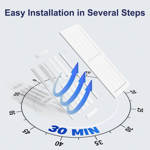 Diagram showing the easy installation of a White Sliding Barn Door 30 By 80 Inches Made From MDF With Waterproof PVC Coating.