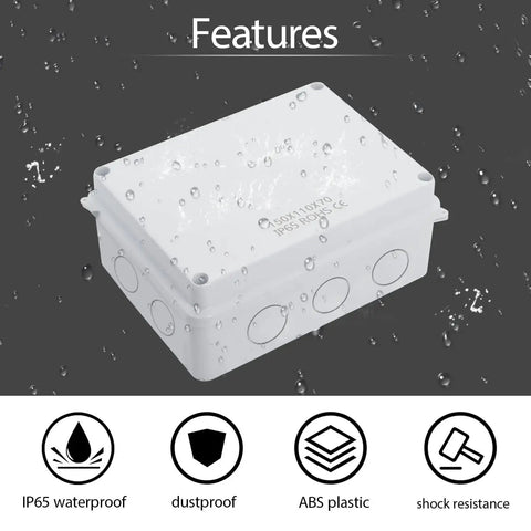 Rugged Outdoor IP65 Weatherproof Dustproof Junction Box For Electronics Enclosures Made Of ABS Plastic White 5.9 X 4.3 X 2.8 Inch With NPT Cable Glands LeMotech Ideal For Outdoor Electrical Projects Industrial Grade Sealed Enclosure