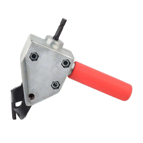 Metal Nibbler Drill Attachment with ergonomic non-slip handle for 12V electric drills, lightweight aluminum for precise burr-free cuts.