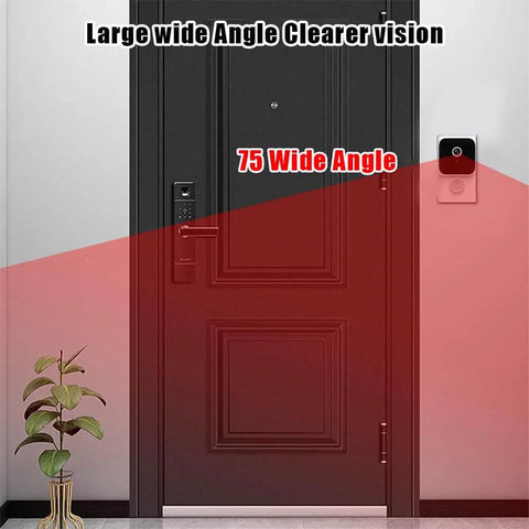 WiFi Smart Video Doorbell Cam With Chime, 720P HD Video installed on door showing wide-angle view for home security.