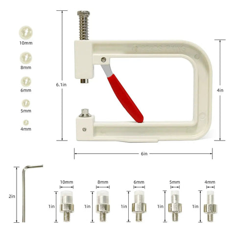Pearl Setting Hand Press Tool Kit For Clothes, Bags And Hair Accessories With 1700 White Pearl Beads, 1000 Rivet Studs, 5 Press Heads