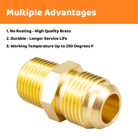 Besosay brass tube fitting, 2-piece half union gas adapter, 1/2 in flare x 3/8 in NPT male coupler, gold