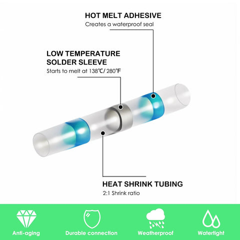 Solder connectors with heat shrink tubing, waterproof electrical joints for sealing wire connections