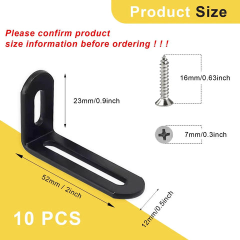 Heavy Duty 10 Pack L Brackets For Shelves 2 By 1 By 0.5 Inch Slotted Corner Braces Black 90 Degree Right Angle Supports For Wood Cabinets And Furniture Rust Resistant Iron With Heat Treated Screws