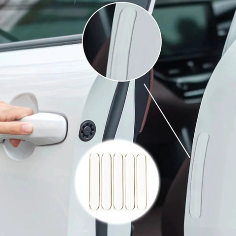 100Pcs Self Adhesive Rubber Bumper Strips applied to car door for noise reduction and scratch protection.