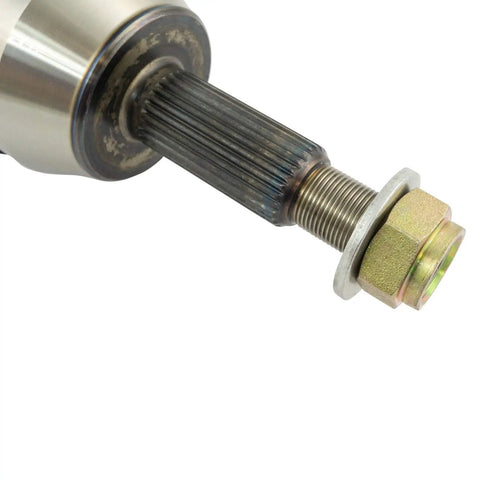 Close-up of Front CV Axle And Wheel Hub Bearing Assemblies Kit for 2003 Ford Explorer, showing splined axle end and nut