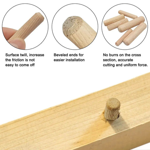30 Pcs Wooden Dowels Assorted Set Fluted Grooved Dowel Pins In 6mm 8mm 10mm showing features and installed view