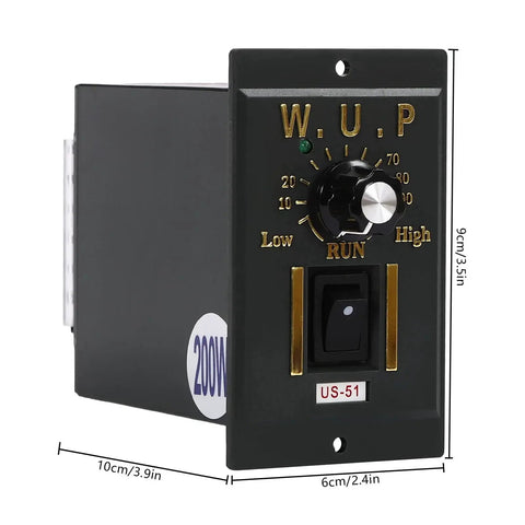 Variable speed controller for 200W 110V AC gear motor with 36Nm reduction gearbox, governor, reversing function, 90 degree output