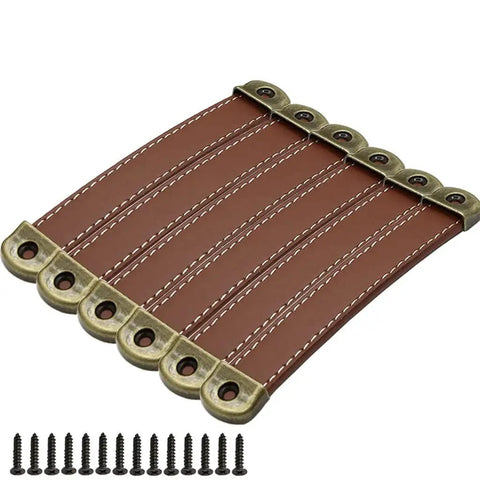 Leather Drawer Pulls With Iron Plate For Enhanced Bearing Capacity 6 Piece Set Includes Self Tapping Screws Ergonomic Red Brown