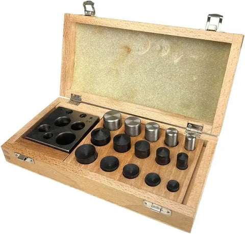 Disc Cutter Set For Jewelry Making With Hardened Steel Punch Tools, Pro Grade, Heavy Duty Cutter Sizes in wooden storage box