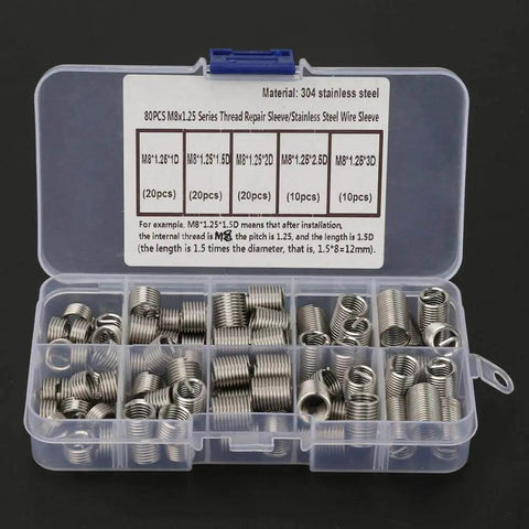 Stainless Steel Spiral Threaded Inserts Kit For M8x1.25 Helical Thread Insertion, 80 Piece Set, DIY Friendly Install in case