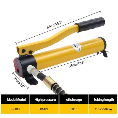 20 Ton Manual Hydraulic Jack Low Profile With Multi Section Lift For Cars showing yellow pump dimensions