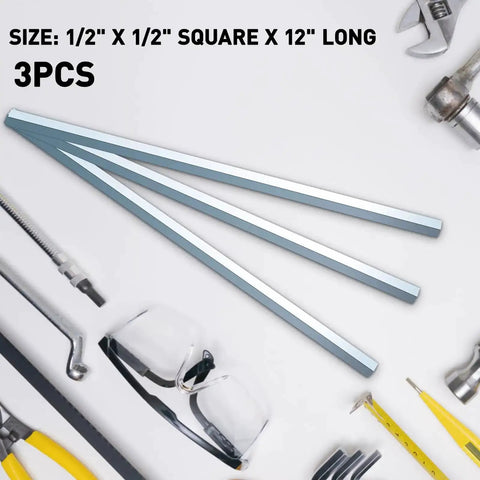 Half Inch Square Steel Bar Stock Cold Drawn Zinc Coated Keyway Flat Metal Bar 12 Inch Long Three Piece Set Durable Industrial Grade