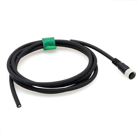 Industrial Grade M12 A Coded 4 Pin Female Shielded Cable For Actuator Sensor Encoder To Bare Wire Leads 1m coiled on white background
