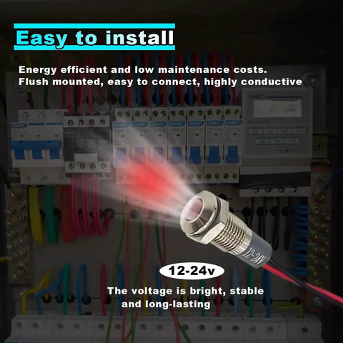 LED Signal Indicator Light 12V-24V AC DC Waterproof Panel Mount With Wire 8mm Hole shown in use, highlighting easy installation.