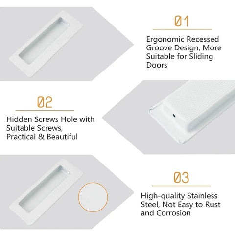 2 Pack Rectangular Recessed Concealed Door Handles 115mm Embedding Sliding Cabinet Pulls Stainless Steel With Screws White Finish