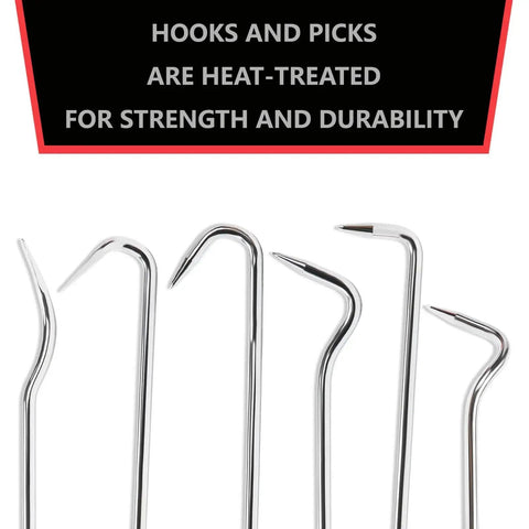 Hose Removal Hook Set 6 Pack for Radiator Hoses 10in and 8in Puller Tools with heat-treated hooks.