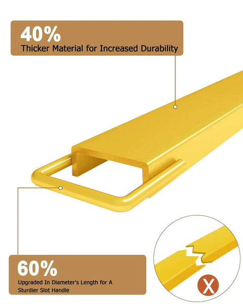 Heavy Duty Pallet Fork Extensions 84 Inch Long Fits Standard Forks with thicker material for durability, close-up view