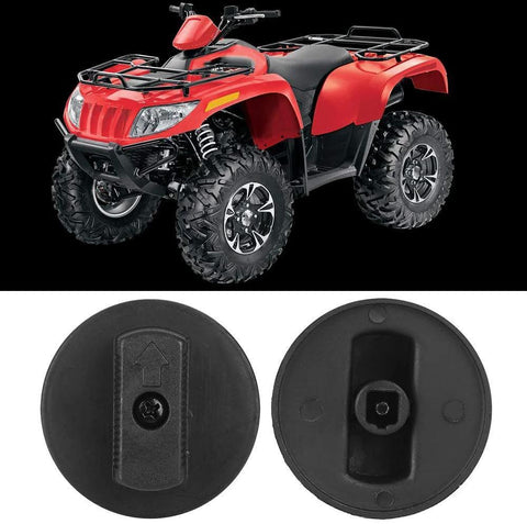 SEMOLTO Arctic Cat fuel valve shut-off knob; black 2-port stainless steel ball valve for 1/2 in inlet, shown with a red ATV