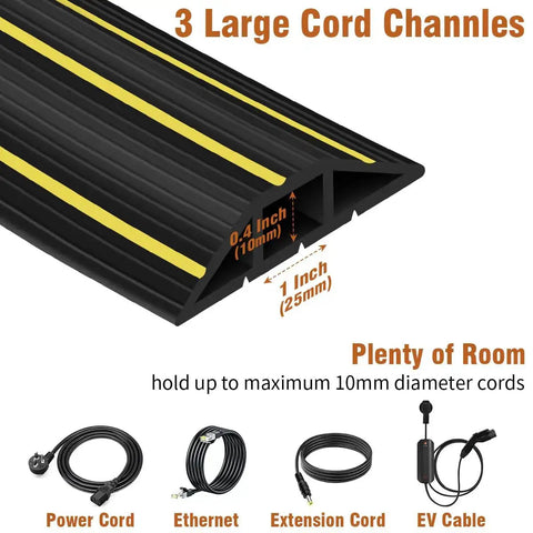 Heavy Duty Floor Cable Cover With Three Channels For Wires On The Floor Outdoor Cord Hider And Floor Protector Cable Management in PVC, diagram