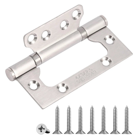 3-pack stainless steel non-mortise door hinges, 4x3 in, silver finish with mounting screws
