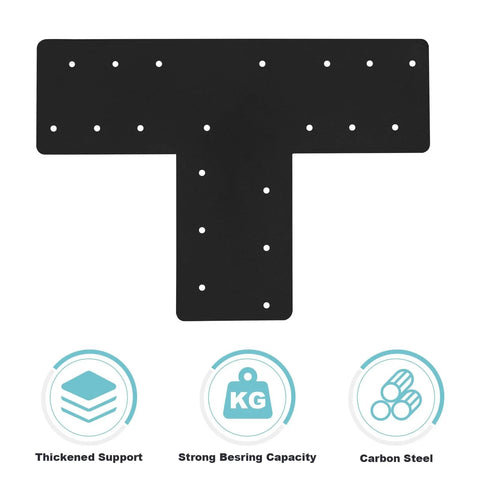 4 Pcs T Post Bracket Set With 16.9 by 5 Inch T Flat Mending Plates Black Powder Coat Joining Brackets for 6x6 and 8x8 Posts