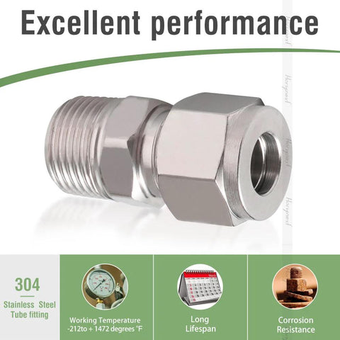 304 stainless steel compression fitting for 1/2 in OD tube to 1/2 in NPT male thread