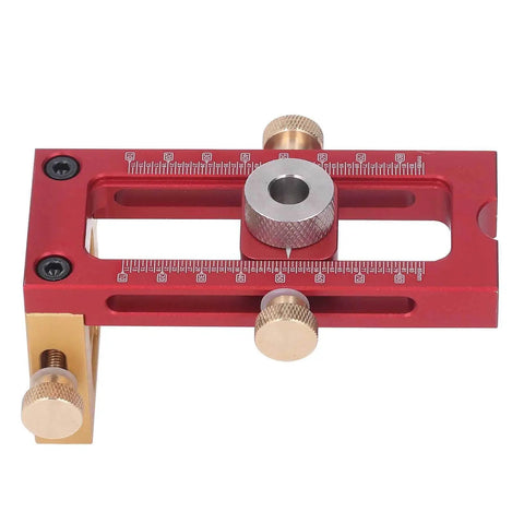 Six Piece Drill Jig Kit With Adjustable Bushings For Precise Woodworking Holes And Quick Assembly, red metal jig with scale
