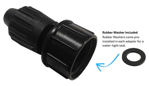 Habitech 3-pack 1/2 in drip irrigation tubing to faucet adapter, black plastic with rubber washer