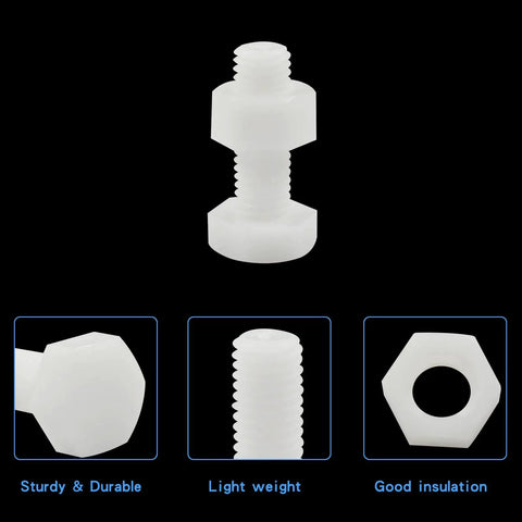 Twenty Pair M10 By 30mm Nylon Hex Bolts And Nuts Set For DIY Full Thread Hex Head Screws White Plastic Bolts With Nuts