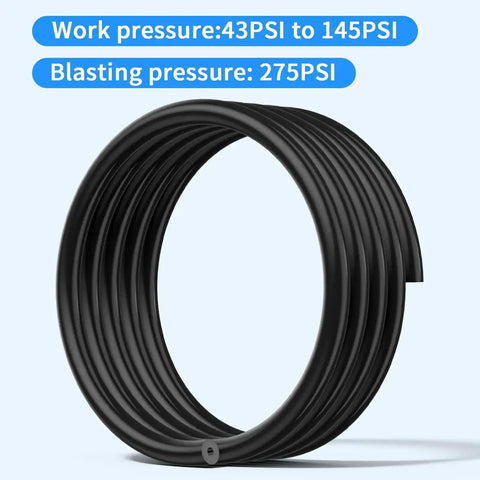 Coiled hose from Six Piece Five Foot Silicone Vacuum Hose Kit With Six Diameters From One Eighth To Three Eighth Inch And One Hundred Thirteen Nylon Connectors For Automotive, Marine, And Industrial Vacuum Line, Turbo, Cooling, And HVAC Tubing, showing work and blasting pressures.