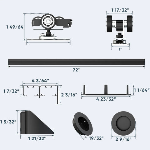 Heavy Duty Six Foot Bypass Sliding Door Hardware With Finger Pulls, Aluminum Closet Track For Two Door System